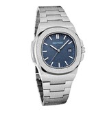 PINTIME Frosted Luxury Watch for Men - Stainless Steel Quartz Movement with Storage Box Silver Blue