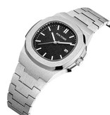 PINTIME Matowy luksusowy zegarek dla mężczyzn — mechanizm kwarcowy ze stali nierdzewnej ze schowkiem srebrno-niebieski