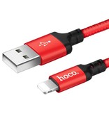 HOCO 8-pin Lightning USB Oplaadkabel Datakabel 1M Gevlochten Nylon Oplader iPhone/iPad/iPod Rood