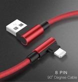 Ilano Oplaadkabel 90° 1M voor iPhone Lightning 8-pin - 1 Meter - Gevlochten Nylon Oplader Data Kabel Android Zwart