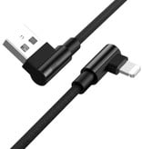 Ilano Kabel ładujący 90° 1M do iPhone'a Lightning 8-pin - 1 metr - Kabel danych do ładowarki z plecionego nylonu Android Czarny