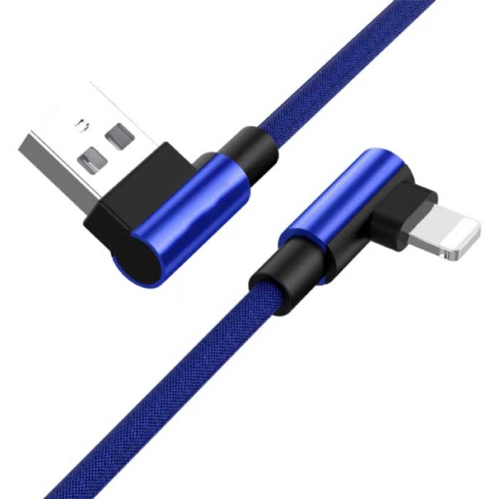Cable de Carga 90° 1M para iPhone Lightning 8-pin - 1 Metro - Nylon Trenzado Cargador Cable de Datos Android Azul