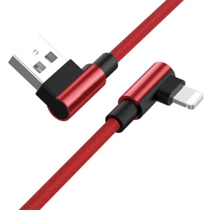 Cable de Carga 90° 1.5M para iPhone Lightning 8 pines - 1.5 Metros - Cargador de Nylon Trenzado Cable de Datos Android Rojo