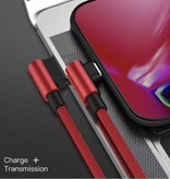 Ilano Ladekabel 90° 2M für iPhone Lightning 8-Pin - 2 Meter - Geflochtenes Nylon Ladegerät Datenkabel Android Rot