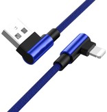 Ilano Ladekabel 90° 2M für iPhone Lightning 8-Pin - 2 Meter - Geflochtenes Nylon Ladegerät Datenkabel Android Blau