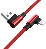 Ilano Ladekabel 90° 3M für iPhone Lightning 8-Pin - 3 Meter - Geflochtenes Nylon Ladegerät Datenkabel Android Rot