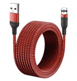 MEICUNE Câble de chargement USB Lightning extra long 5M 8 broches pour iPhone Câble de données Chargeur en nylon tressé iPhone/iPad/iPod Rouge