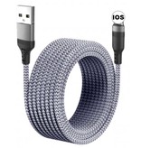 MEICUNE Extra Long 5M 8-pin iPhone Lightning USB Charging Cable Data Cable Braided Nylon Charger iPhone/iPad/iPod Gray