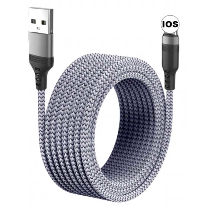 Bardzo długi 5M 8-pin iPhone Lightning Kabel do ładowania USB Kabel do transmisji danych Pleciony nylonowy Ładowarka iPhone/iPad/iPod Szary