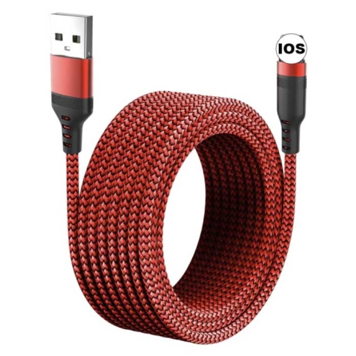 Extra largo 8M 8-pin iPhone Lightning Cable de carga USB Cable de datos Cargador de nylon trenzado iPhone/iPad/iPod Rojo