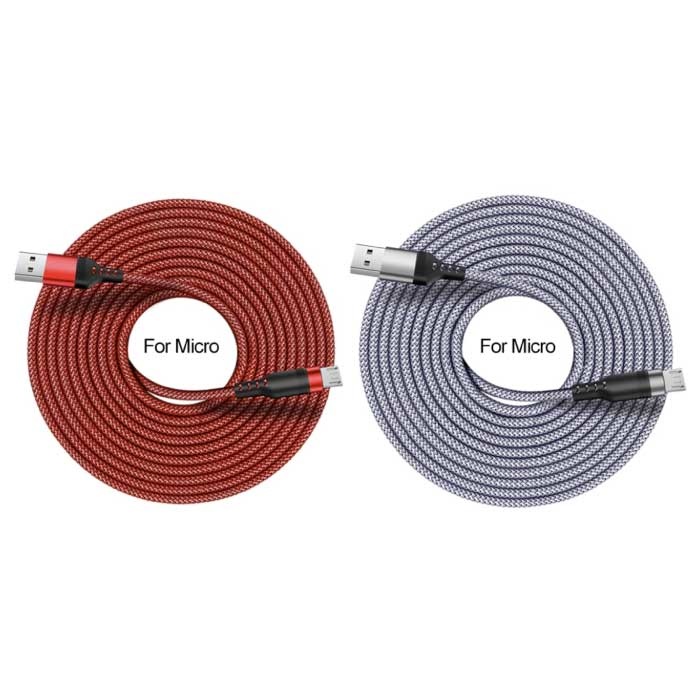 MEICUNE Cable de carga micro USB extra largo de 5 m Cable de datos Cargador de nylon trenzado Rojo
