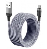 MEICUNE Extra Lange 5M Micro-USB Oplaadkabel Datakabel Gevlochten Nylon Oplader Grijs