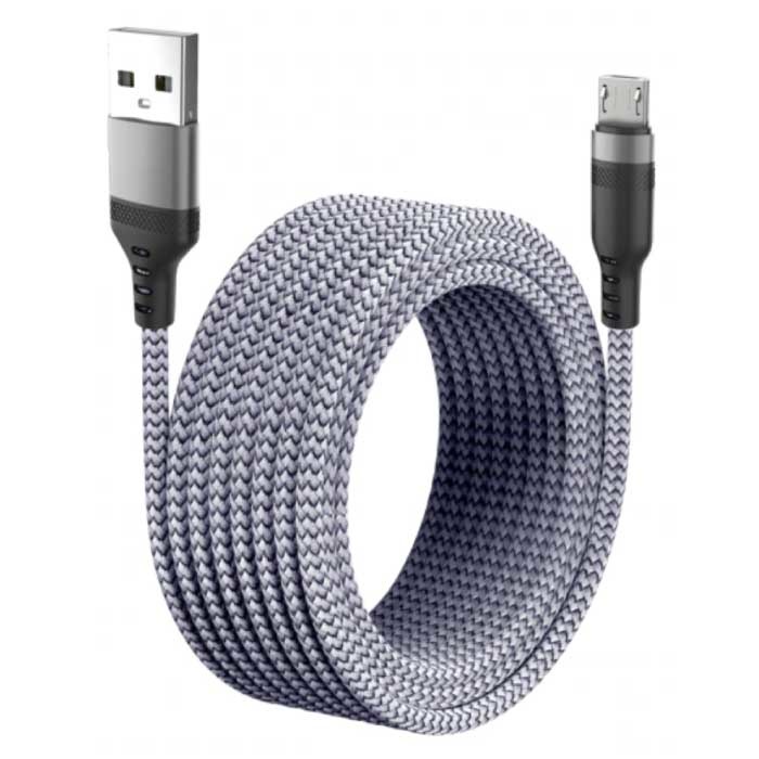 Câble de charge extra long 5M Micro USB Câble de données Chargeur en nylon tressé Gris