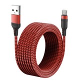 MEICUNE Câble de charge extra long 8M Micro USB Câble de données Chargeur en nylon tressé Rouge