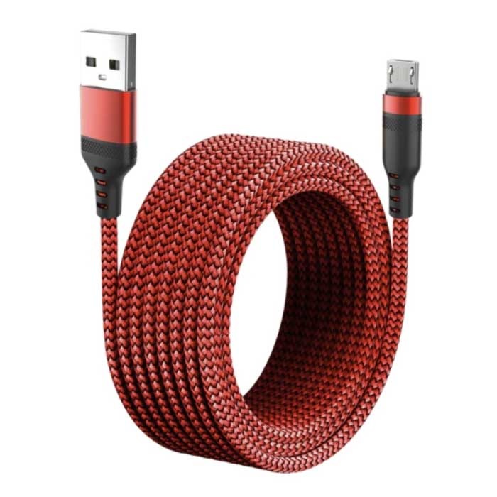 Câble de charge extra long 8M Micro USB Câble de données Chargeur en nylon tressé Rouge