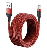 MEICUNE Extra Lange 5M USB-C Oplaadkabel Datakabel 5M Gevlochten Nylon Oplader Rood