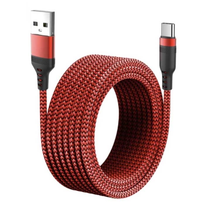 Cable de carga USB-C extra largo de 5 m Cable de datos Cargador de nailon trenzado de 5 m Rojo