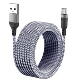 MEICUNE Cable de carga extra largo 8M USB-C Cable de datos Cargador de nylon trenzado Gris