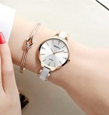 Nibosi Luxury Watch for Women - Ceramic Bracelet Clock Quartz Stainless Steel Wristwatch White