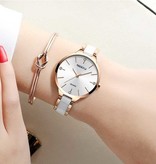 Nibosi Montre de Luxe pour Femme - Bracelet Céramique Horloge Quartz Acier Inoxydable Blanc