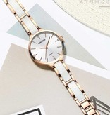 Nibosi Montre de Luxe pour Femme - Bracelet Céramique Horloge Quartz Acier Inoxydable Blanc