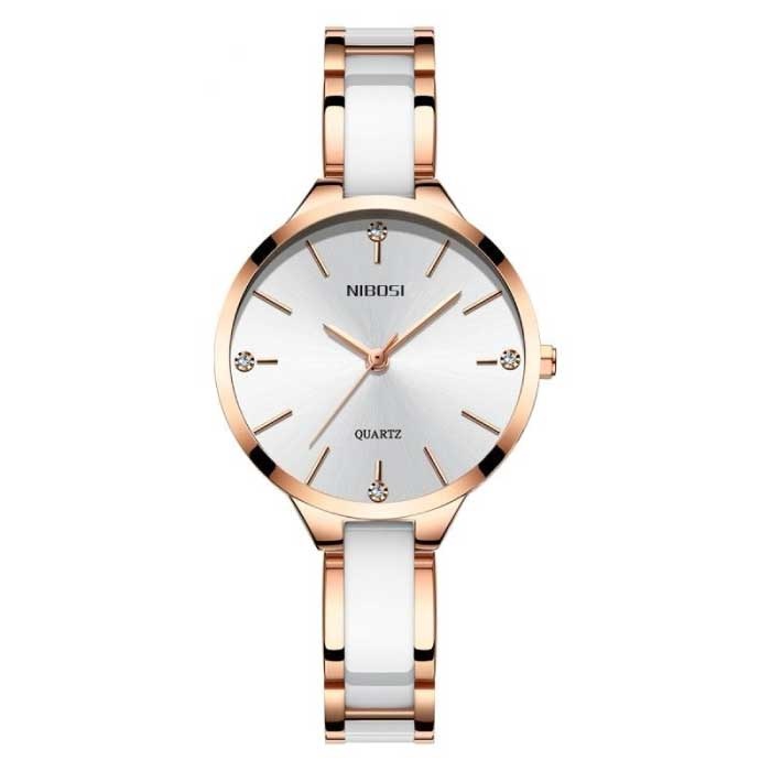 Reloj de lujo para mujer - Reloj de pulsera de cerámica Reloj de pulsera de cuarzo de acero inoxidable Blanco