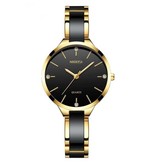 Nibosi Reloj de lujo para mujer - Reloj de pulsera de cerámica Reloj de pulsera de cuarzo de acero inoxidable Blanco