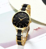 Nibosi Luxury Watch for Women - Ceramic Bracelet Clock Quartz Stainless Steel Wrist Watch Black