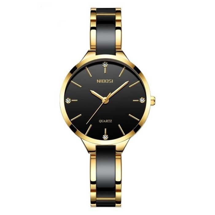 Luxe Horloge voor Dames - Keramische Armband Klok Kwarts Roestvrij Staal Polshorloge Zwart