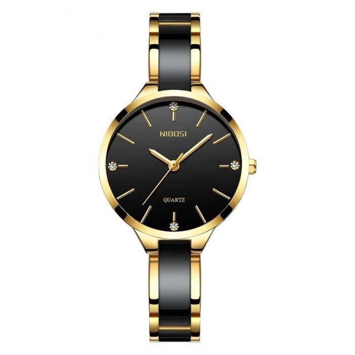Luxury Watch for Women - Ceramic Bracelet Clock Quartz Stainless Steel Wrist Watch Black