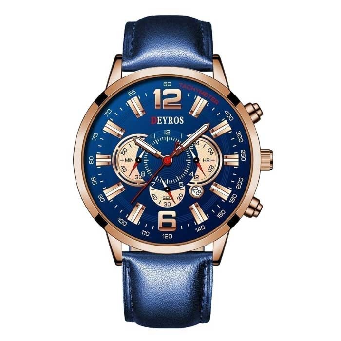 Reloj Deportivo de Acero Inoxidable para Hombre - Movimiento de Cuarzo Calendario Reloj Luminoso Cuero Rosa Oro Azul