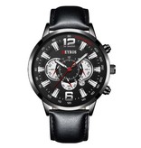 DEYROS Reloj deportivo de acero inoxidable para hombre - Movimiento de cuarzo Calendario Reloj luminoso Cuero Negro Plata