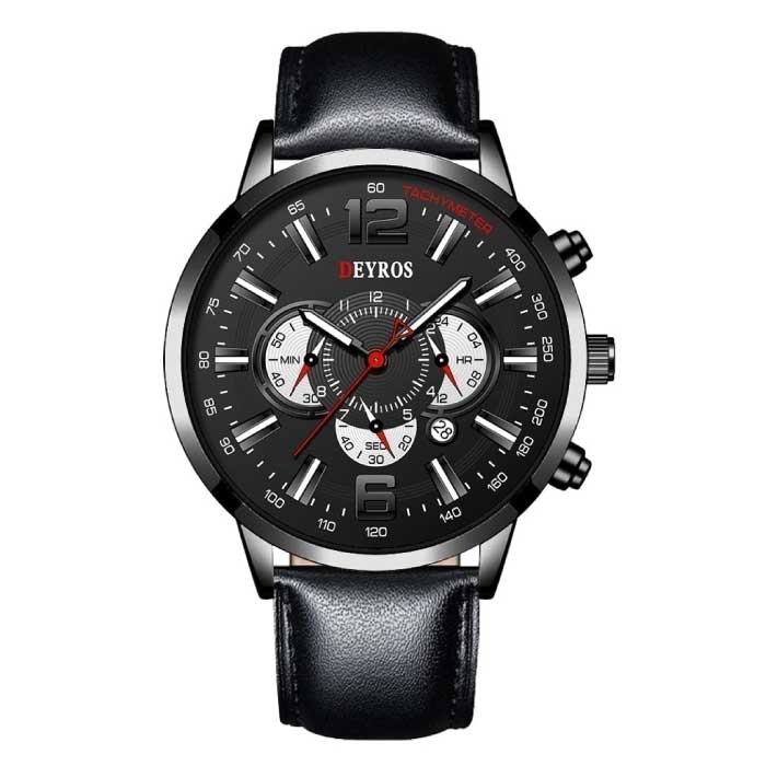 Sportowy zegarek ze stali nierdzewnej dla mężczyzn - kalendarz z mechanizmem kwarcowym Świecący zegar Skóra Czarny Czarny