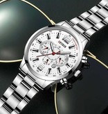 DEYROS Reloj deportivo de acero inoxidable para hombre - Movimiento de cuarzo Calendario Reloj luminoso Acero Plata Blanco