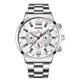 DEYROS Stainless Steel Sport Watch for Men - Quartz Movement Calendar Luminous Clock Steel Silver White