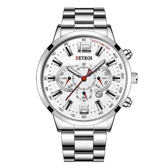 Reloj deportivo de acero inoxidable para hombre - Movimiento de cuarzo Calendario Reloj luminoso Acero Plata Blanco