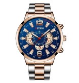 DEYROS Reloj deportivo de acero inoxidable para hombre - Movimiento de cuarzo Calendario Reloj luminoso Acero Blanco Azul