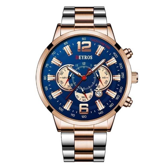 Reloj deportivo de acero inoxidable para hombre - Movimiento de cuarzo Calendario Reloj luminoso Acero Blanco Azul