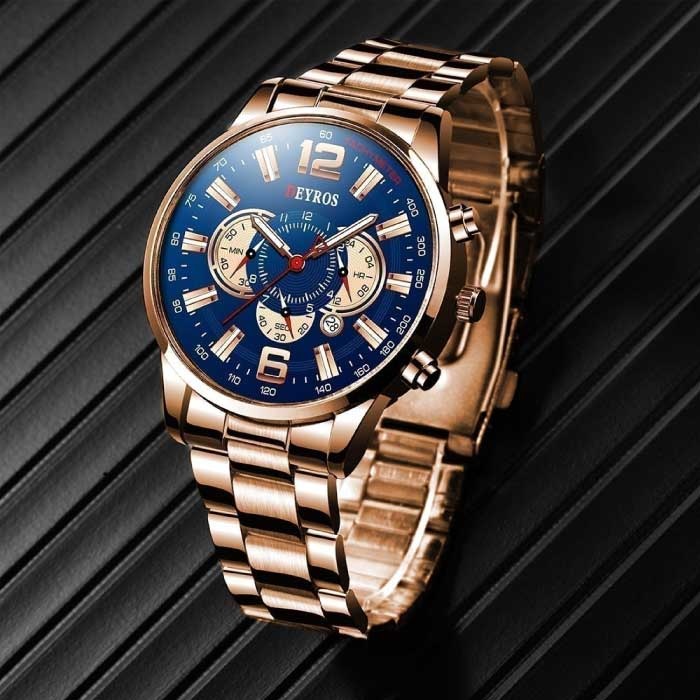 Reloj Clásico Luminoso Impermeable Para Hombre Dorado De Cuarzo Acero  Inoxidable