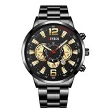 DEYROS Stainless Steel Sports Watch for Men - Quartz Movement Calendar Luminous Clock Steel Black Red