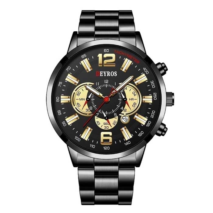 Reloj deportivo de acero inoxidable para hombre - Movimiento de cuarzo Calendario Reloj luminoso Acero Negro Rojo