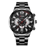 DEYROS Montre de Sport en Acier Inoxydable pour Homme - Mouvement à Quartz Calendrier Horloge Lumineuse Acier Noir Argent