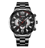 DEYROS Stainless Steel Sports Watch for Men - Quartz Movement Calendar Luminous Clock Steel Black Silver