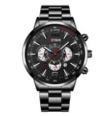 DEYROS Stainless Steel Sports Watch for Men - Quartz Movement Calendar Luminous Clock Steel Black Black