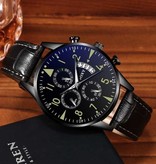 SOXY Elegante reloj de lujo para hombre - Movimiento de cuarzo luminoso Correa de cuero con calendario Negro