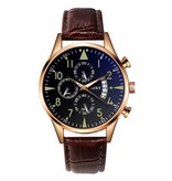 SOXY Elegante reloj de lujo para hombre - Movimiento de cuarzo luminoso Correa de cuero con calendario Negro