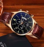 SOXY Stylish Luxury Watch for Men - Luminous Quartz Movement Leather Strap with Calendar Black Gold