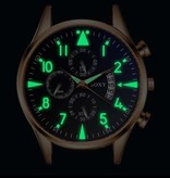 SOXY Elegante orologio di lusso per uomo - Cinturino in pelle con movimento al quarzo luminoso con calendario in oro nero