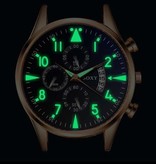 SOXY Stylish Luxury Watch for Men - Luminous Quartz Movement Leather Strap with Calendar Black Gold