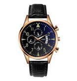 SOXY Stylish Luxury Watch for Men - Luminous Quartz Movement Leather Strap with Calendar Black Gold
